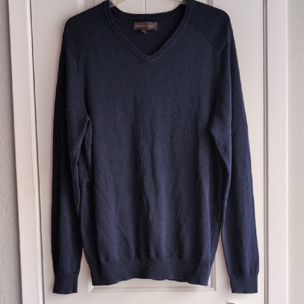 Fairlane & Sons Men's Dark Navy V-Neck Long Sleeve Sweater